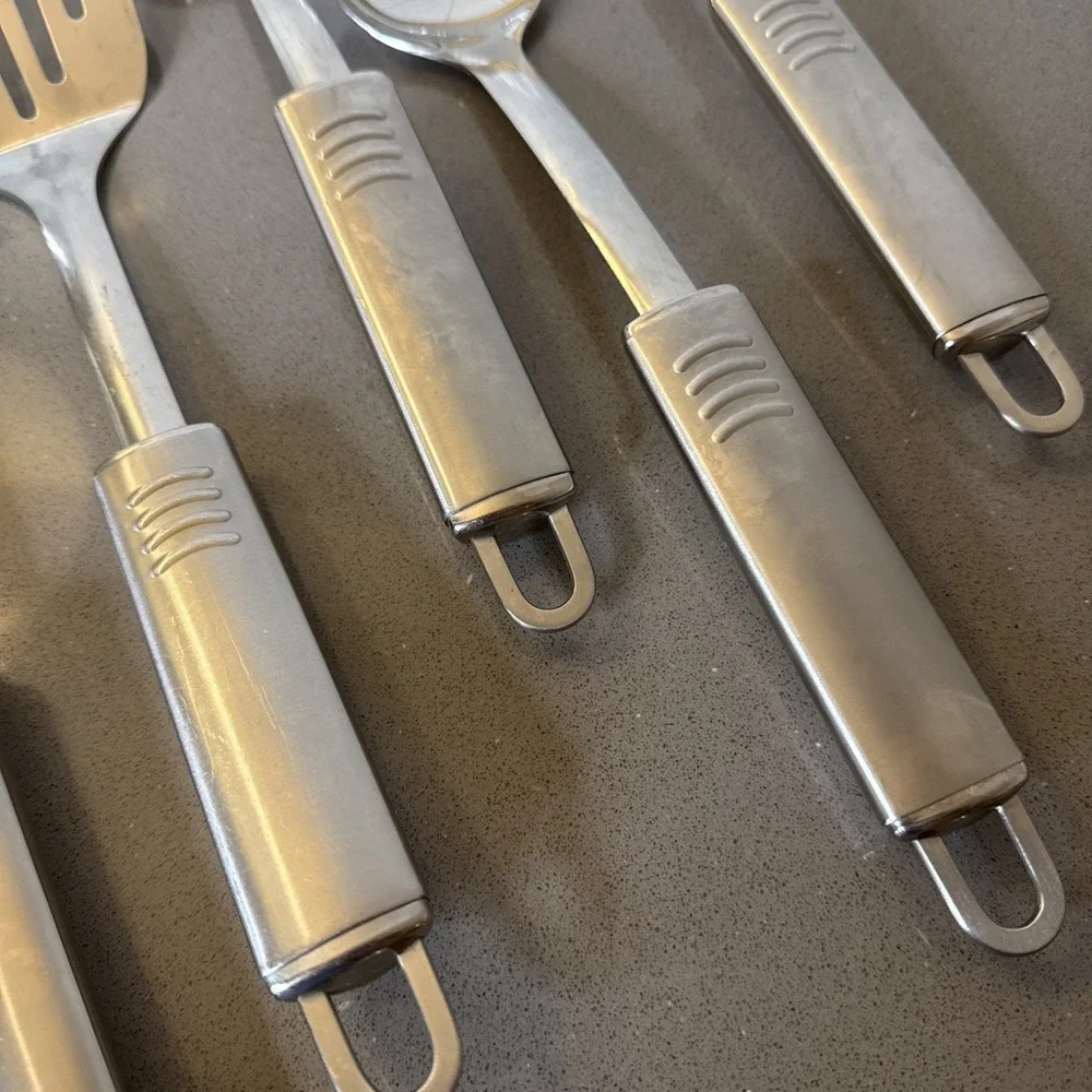 Vintage 6 Pc Stainless Steel Kitchen Utensil Set Heavy Duty 18/8 Hanging Loops
